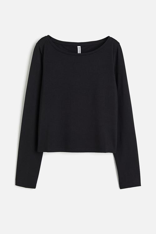 Sheer boat-neck top - black