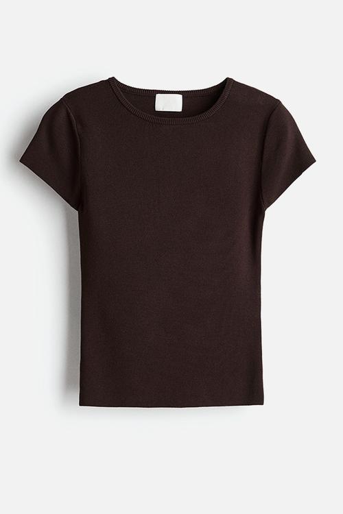 Fine-knit T-shirt - dark brown 