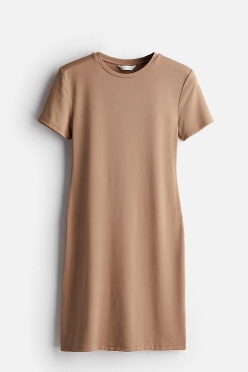 Microfibre T-shirt dress - dark beige