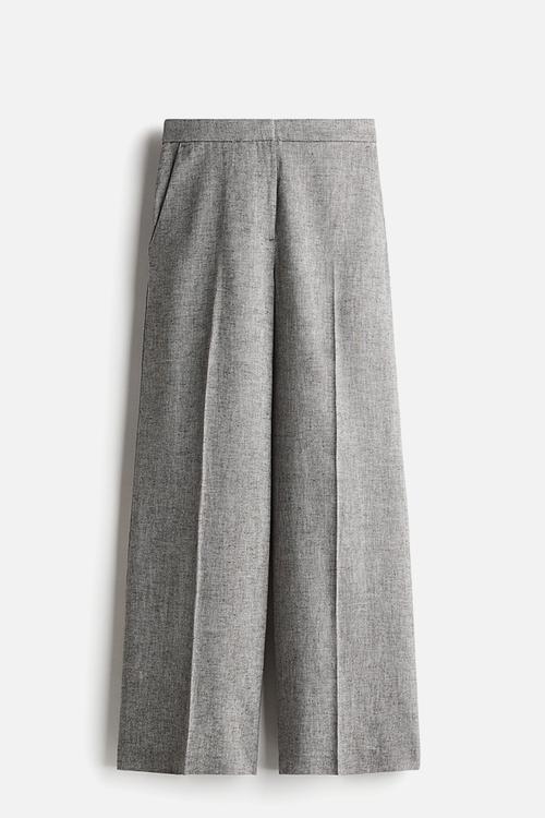 Wide linen-blend trousers - grey marl