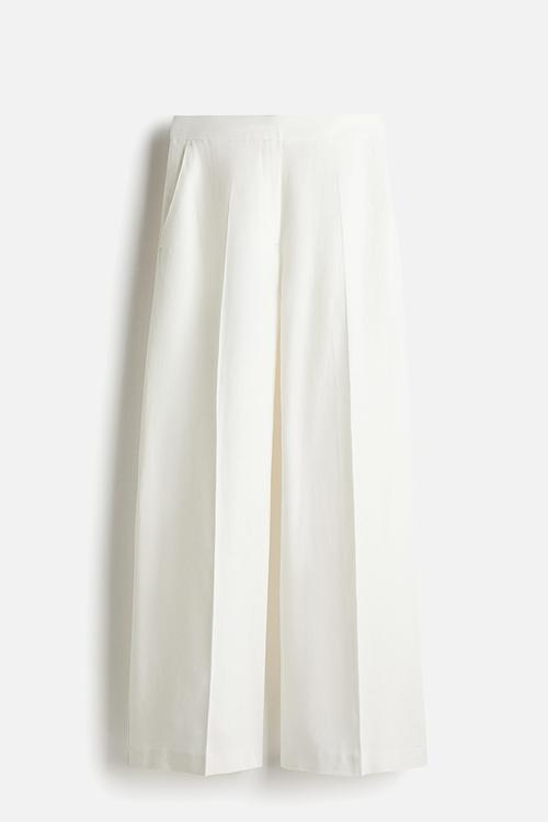 Wide linen-blend trousers - white
