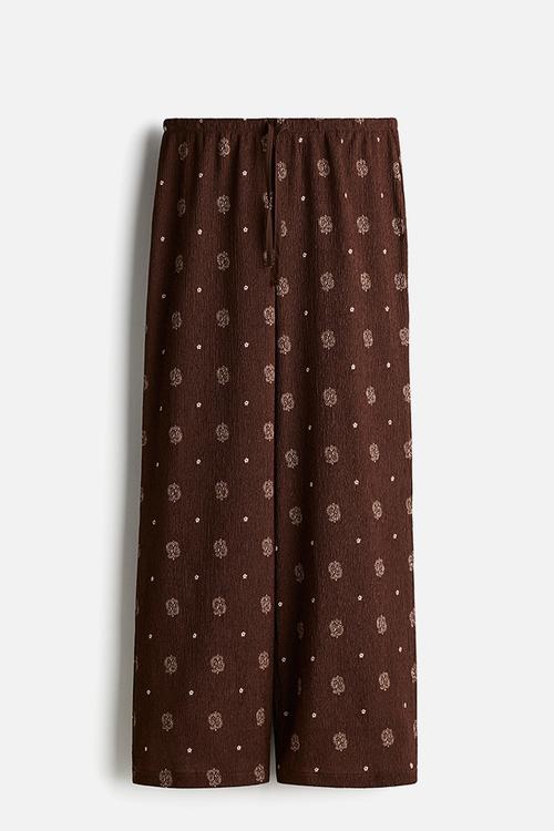 Crinkled drawstring trousers - dark brown patterned 