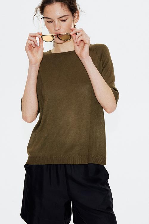 Knitted t-shirt - dark khaki green
