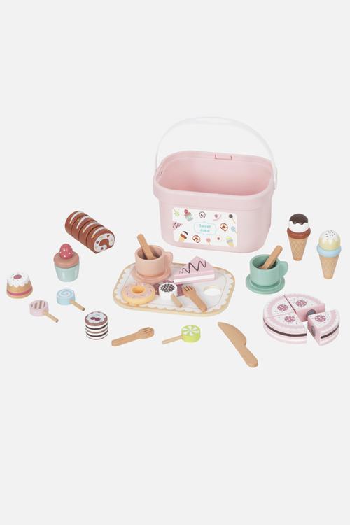 TookyToy Wooden Tea Party Set Portable Storage Box 34 Pieces - multi
