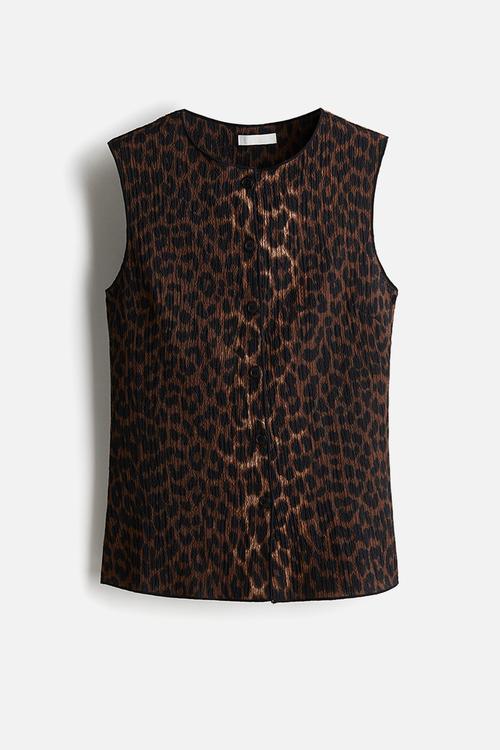 Textured jersey waistcoat - dark brown leopard print
