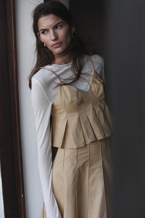 Pleated strappy top - beige