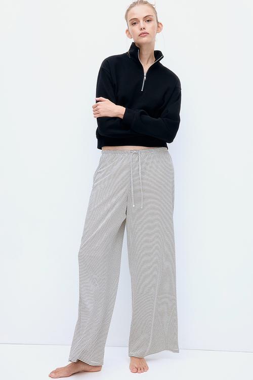 Straight drawstring trousers - white striped 