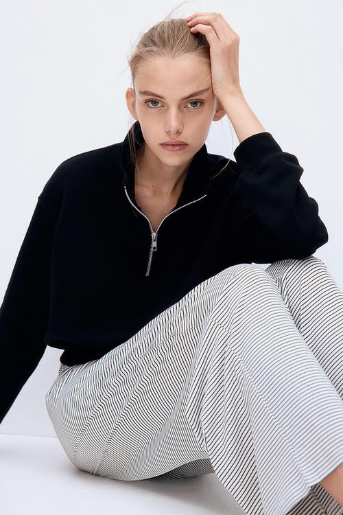 Straight drawstring trousers - white striped 