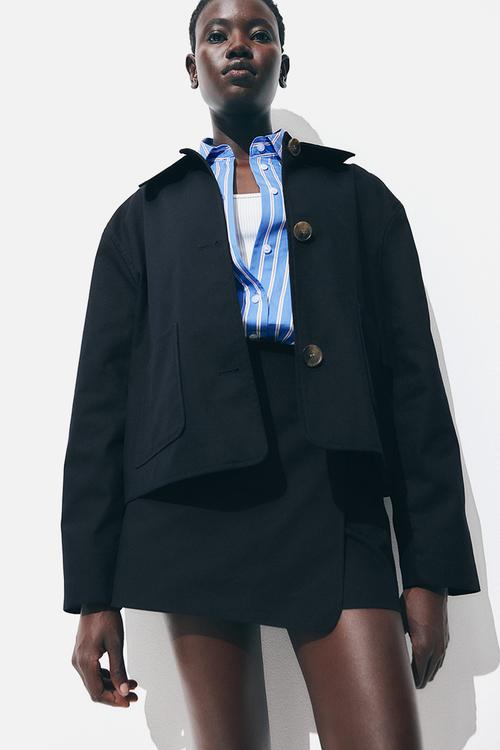 Collared twill jacket - navy blue