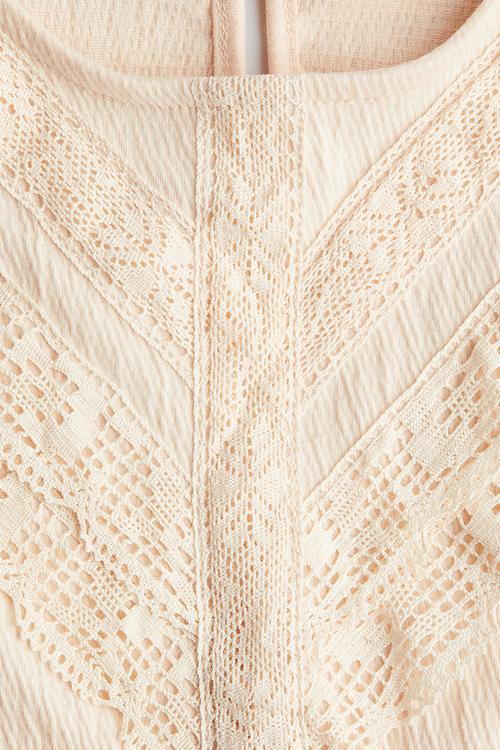 Lace-detail cotton blouse - light peach pink