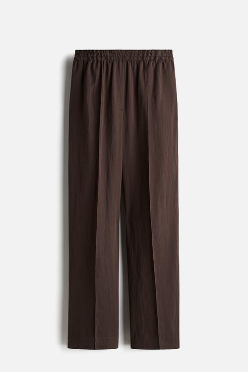Pull-on twill trousers - dark brown