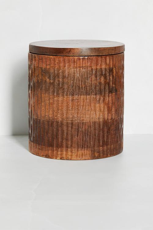 Carved mango wood canister - Natural
