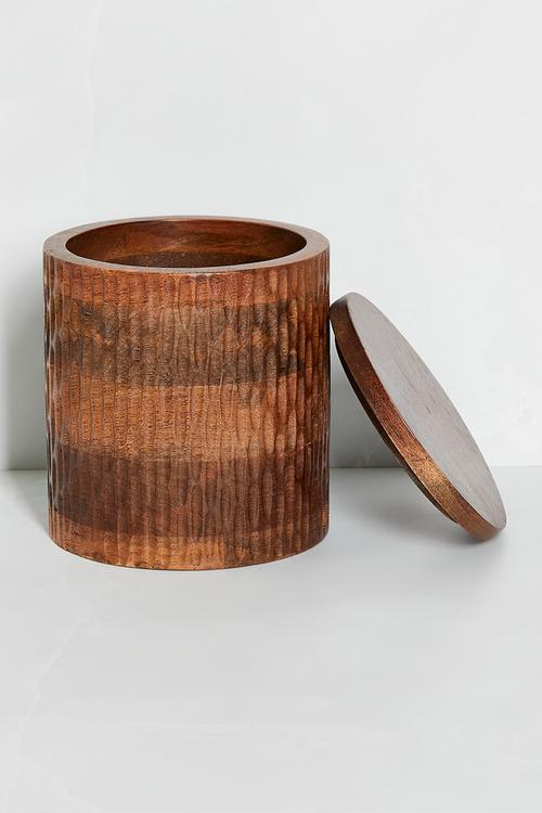 Carved mango wood canister - Natural