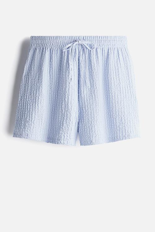 Crinkled drawstring shorts - light blue