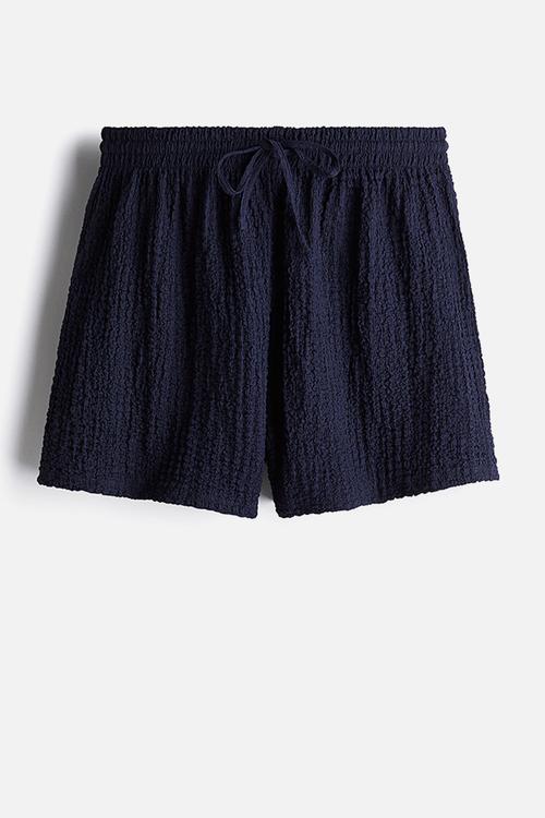 Crinkled drawstring shorts - navy blue