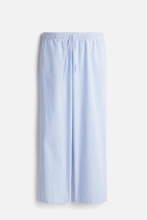 Seersucker drawstring trousers - light blue/striped 