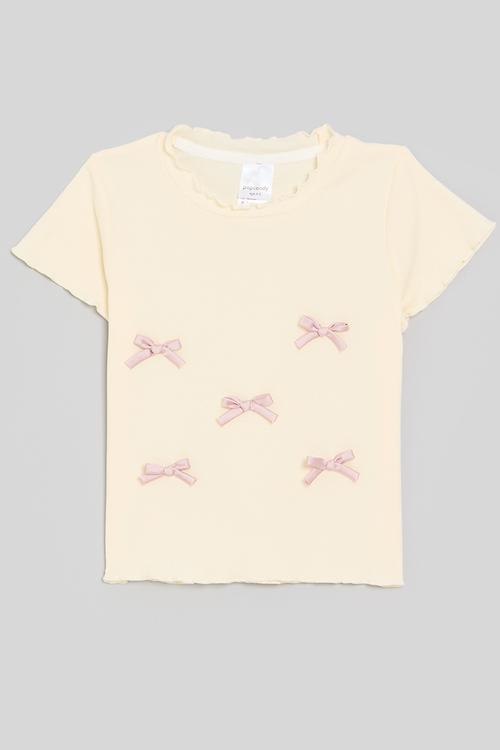 Bow décor tee - ecru/pink