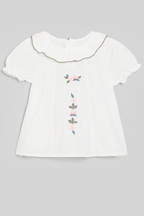 Ruffle collar top - white