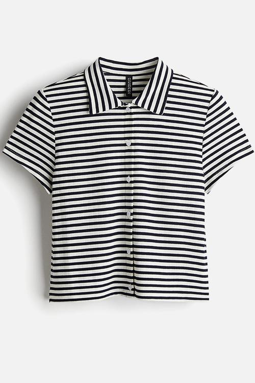 Ribbed short-sleeved shirt - black striped