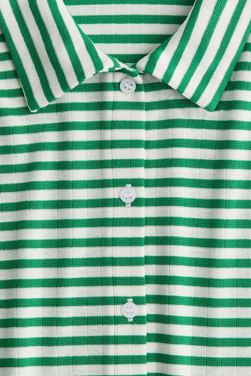 Ribbed short-sleeved shirt - green striped