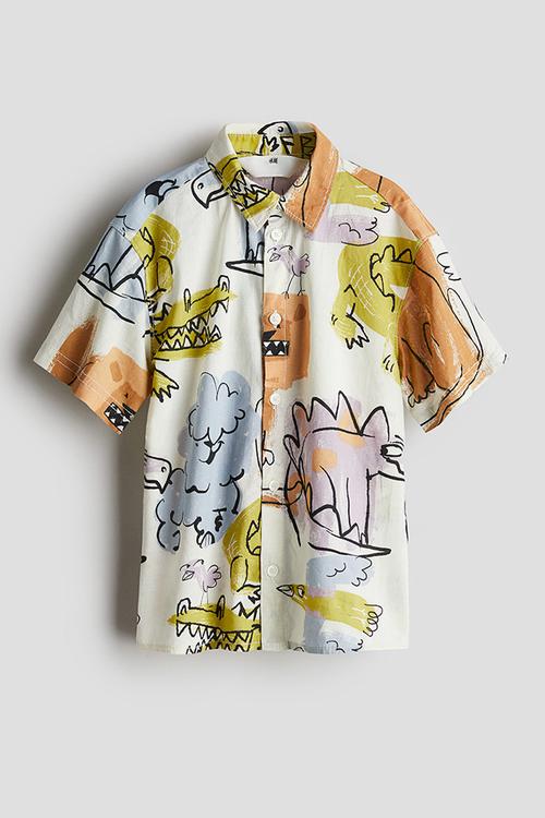 Printed short-sleeved shirt - cream animals