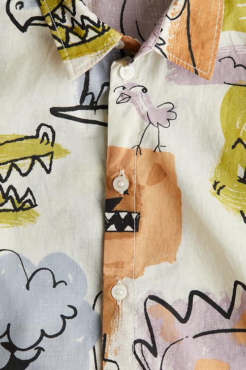 Printed short-sleeved shirt - cream animals