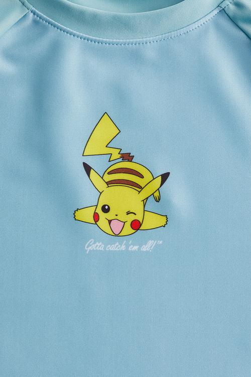 Upf 50 printed swim top - light blue pokémon 