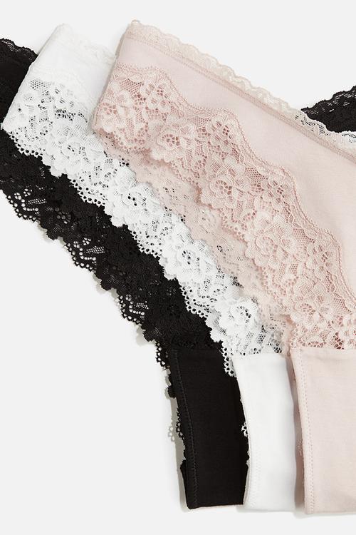 3-Pack cotton and lace brazilian briefs - multi