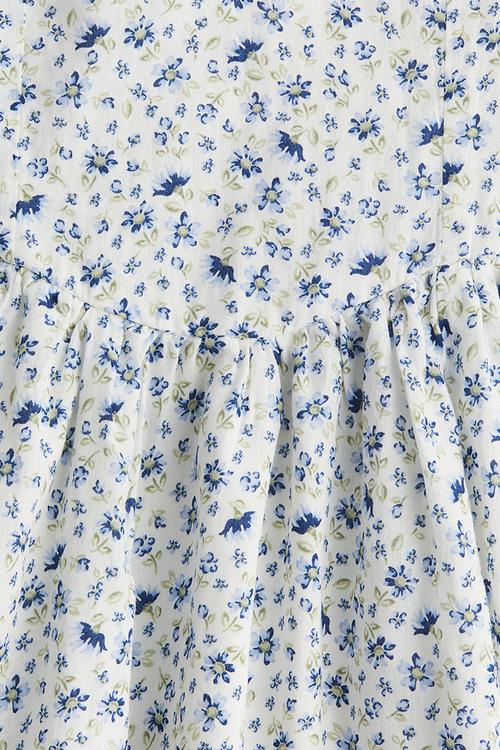 Flared-skirt cotton dress - cream floral