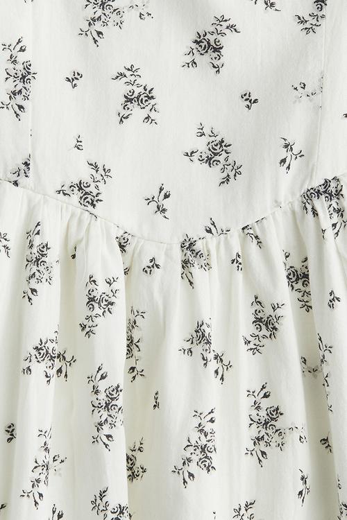 Flared-skirt cotton dress - cream floral