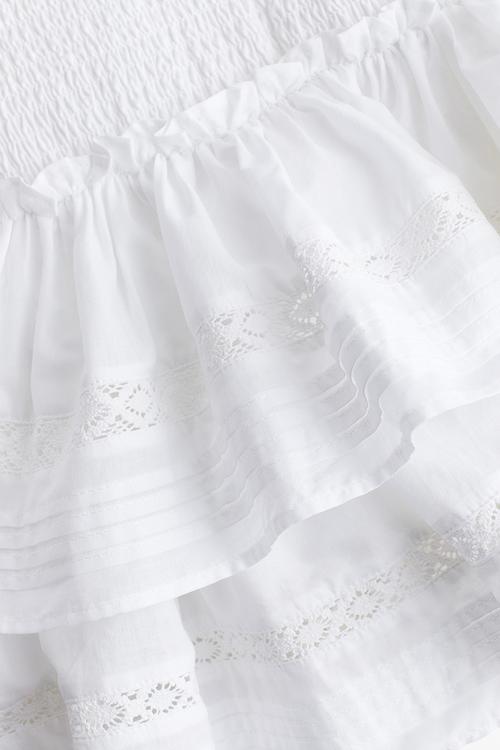 Lace-inset tiered skirt - white
