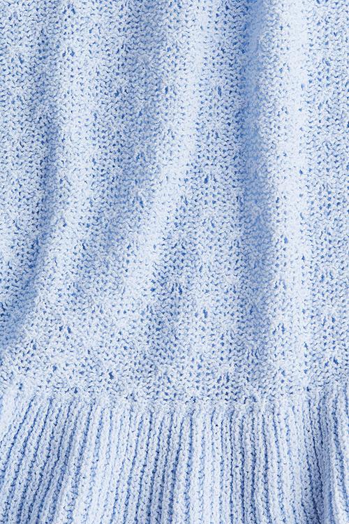 Frill-trimmed pointelle-knit top - light blue