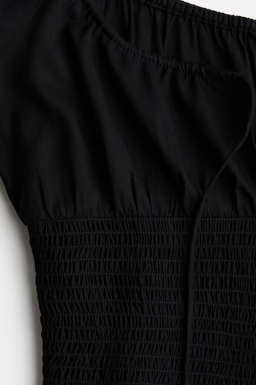Smocked viscose blouse - black