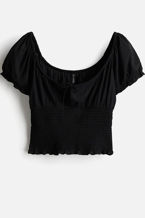 Smocked viscose blouse - black