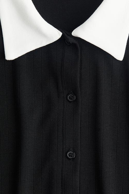 Ribbed short-sleeved shirt - black