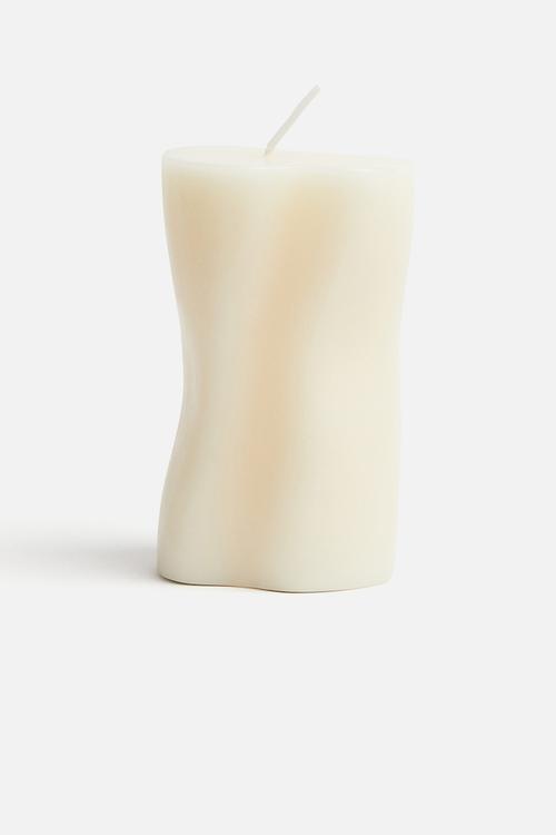 Asymmetric pillar candle - white