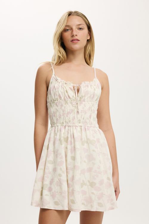 Haven strappy mini dress - blair pinstripe ditsy marshmallow
