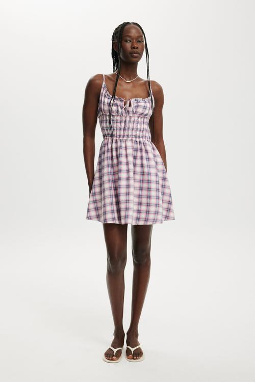 Haven strappy mini dress - alessia check indigo