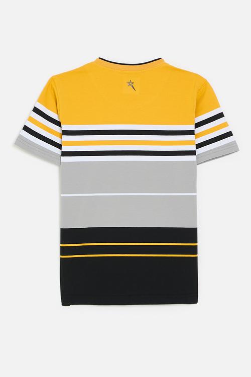 Boys v-neck y/dye stripe tee - new mustard