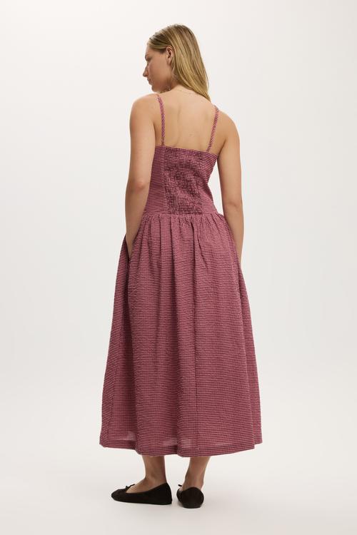 Alexis seamed midi dress - burgundy pink check