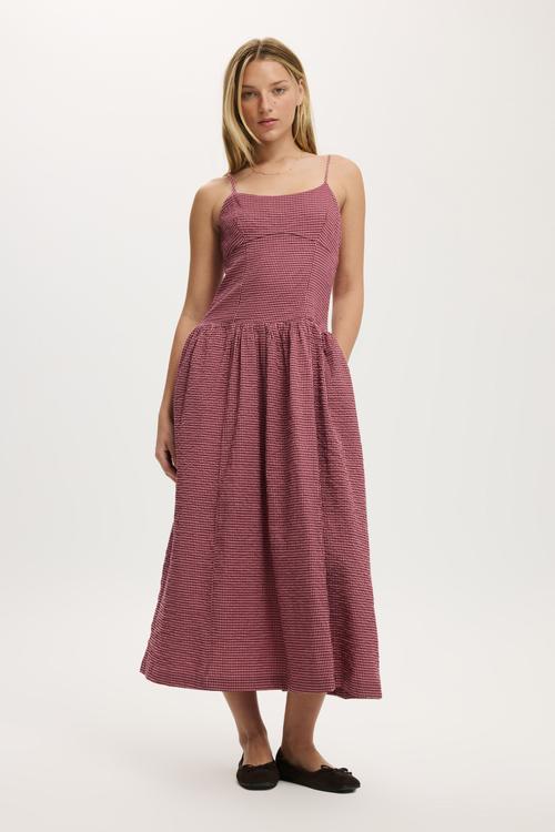 Alexis seamed midi dress - burgundy pink check