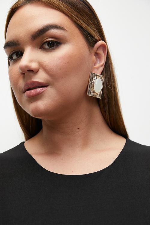 Grace statement square earring with oval stone - gold
