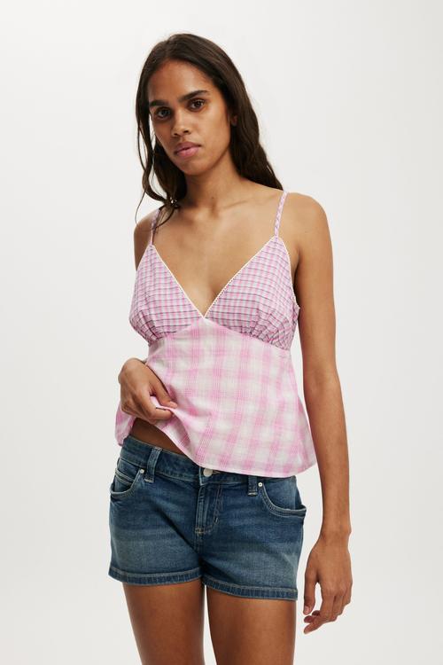 The daydream cotton cami - magenta haze spliced check