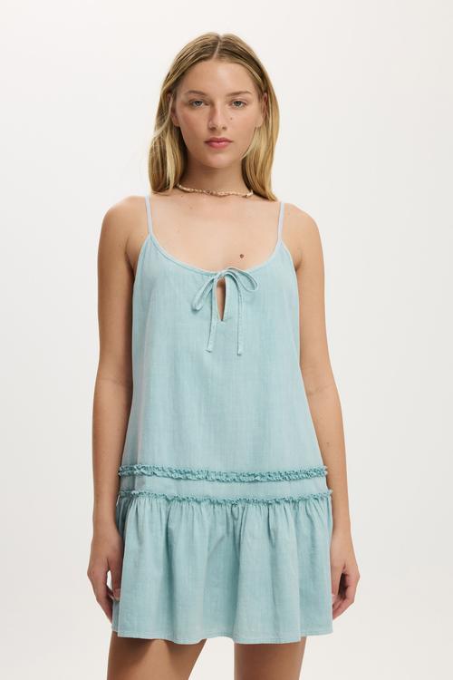 Hollie strappy mini dress - washed moss agate
