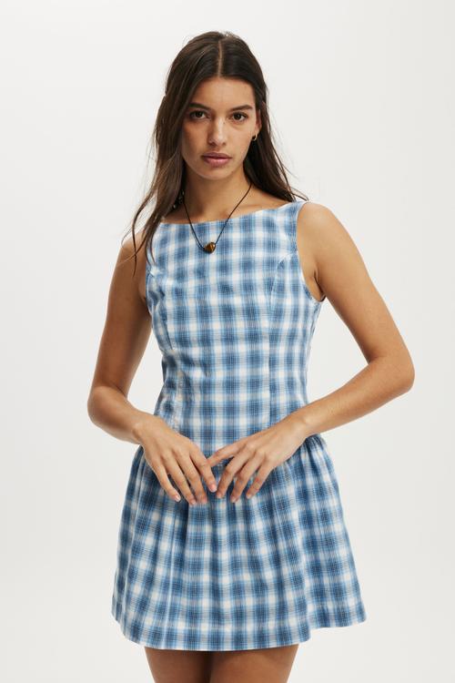 Mikki drop hem mini dress - greta check frosted green