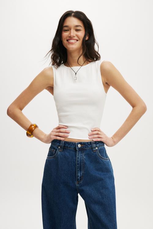 Alina shirred boat neck top - white