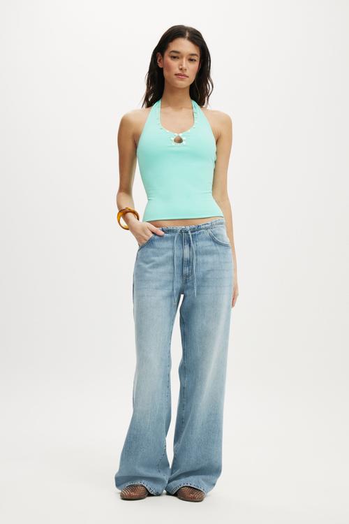 Bailey keyhole button detail halter - lagoon