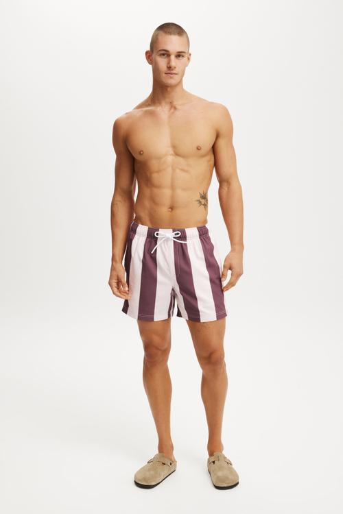 Stretch Swim Short - Burgundy Bold Stripe