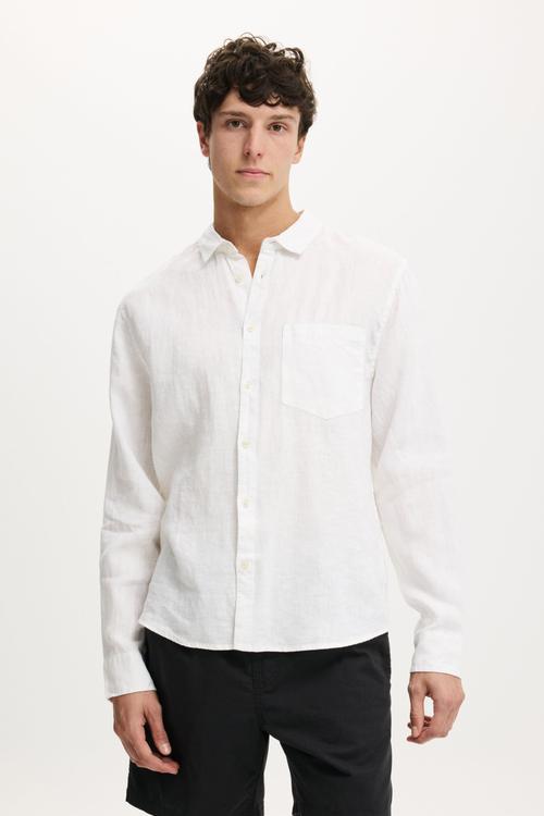 Relaxed Linen Long Sleeve Shirt - White