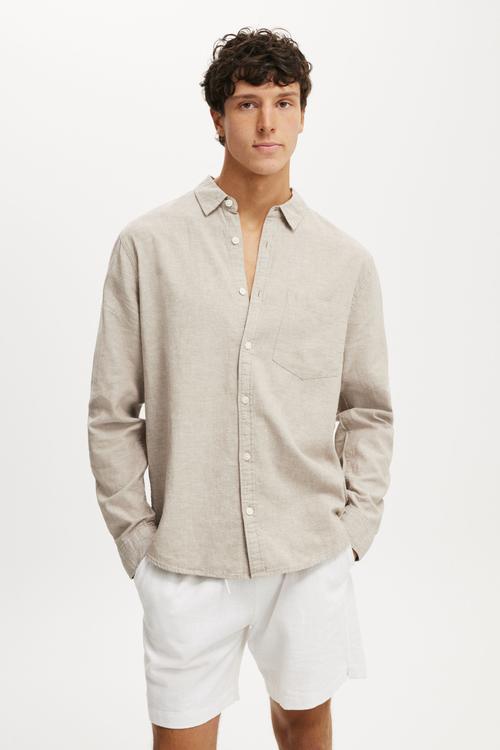 Luca Long Sleeve Shirt - Textured Oatmeal